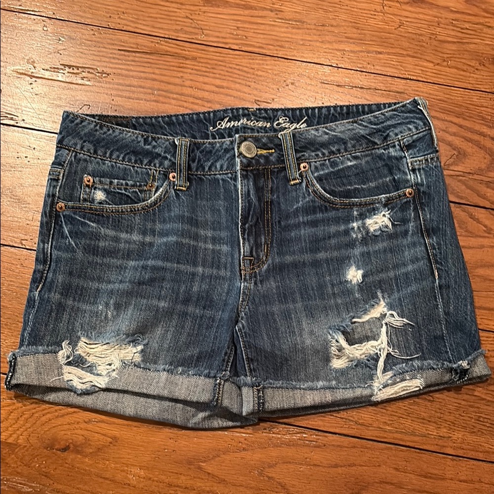 American Eagle Outfitters Blue Jean Shorts Distressed Cut-Off